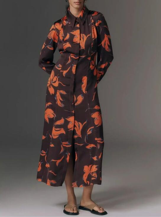 Anthropologie Dresses & Skirts - New! Anthropologie Exquise Long-Sleeve Satin Shirtdress, size S